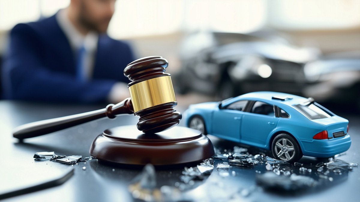 A toy blue car next to a gavel in El Paso.
