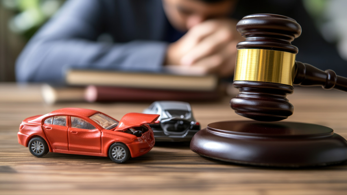 A wooden gavel next to toy crashed cars in El Paso.