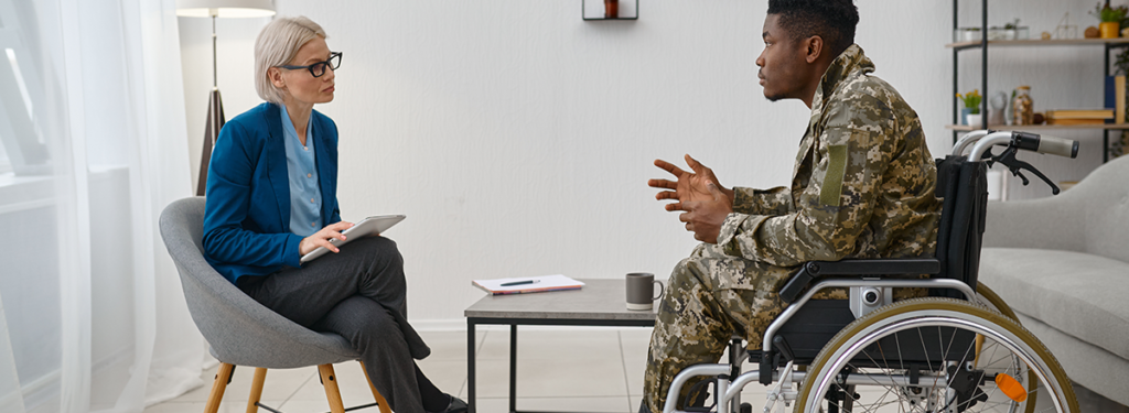 Soldier with disability at professional psychological consultation